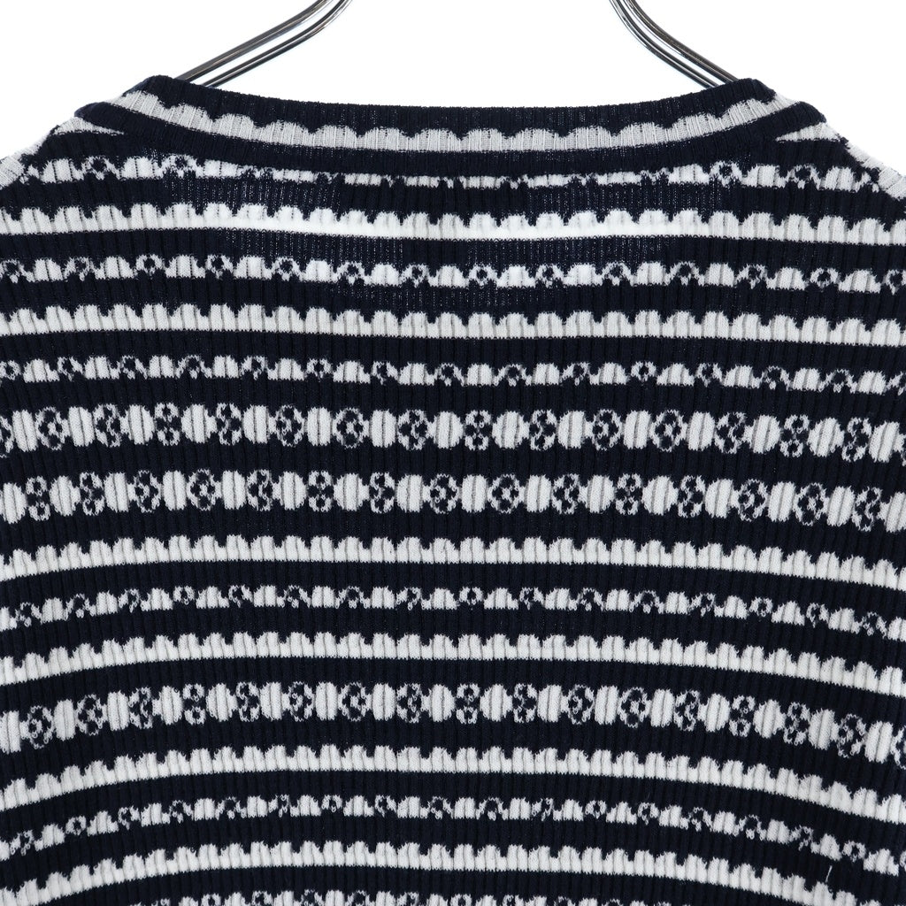 LOUIS VUITTON(ルイヴィトン) モノグラムパターン ショート丈 ボーダー ボタン ニット セーター レディース ブラック/ホワイト RW252WW VRF FTKC23