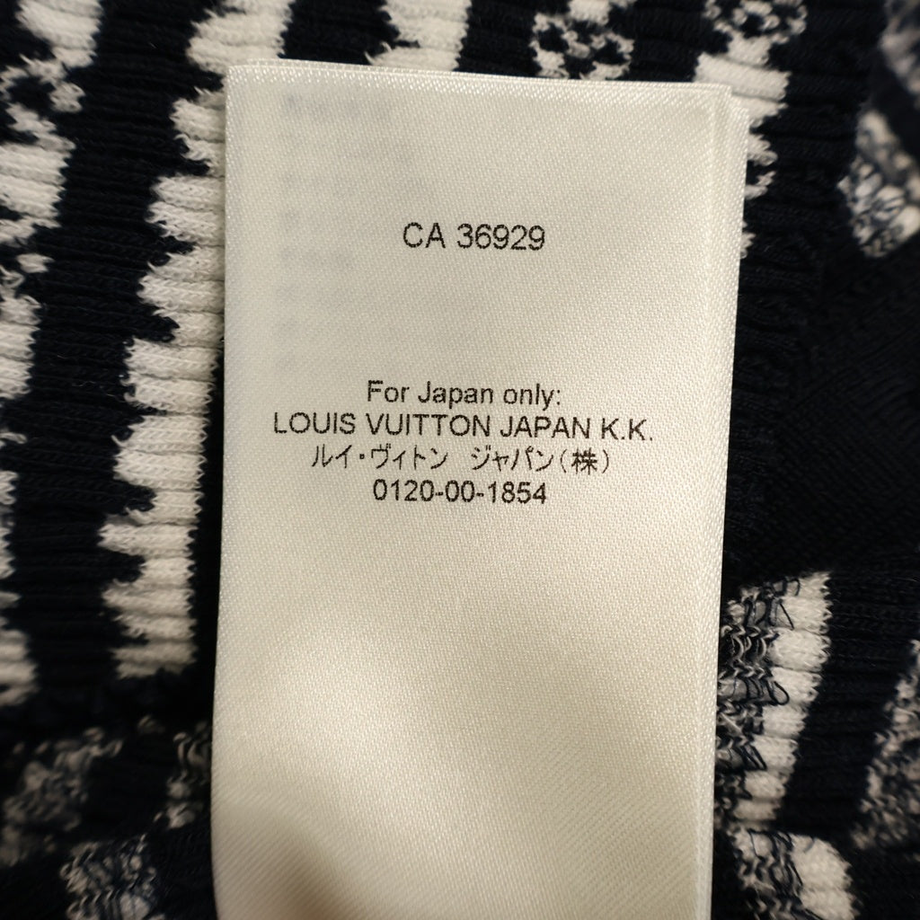 LOUIS VUITTON(ルイヴィトン) モノグラムパターン ショート丈 ボーダー ボタン ニット セーター レディース ブラック/ホワイト RW252WW VRF FTKC23