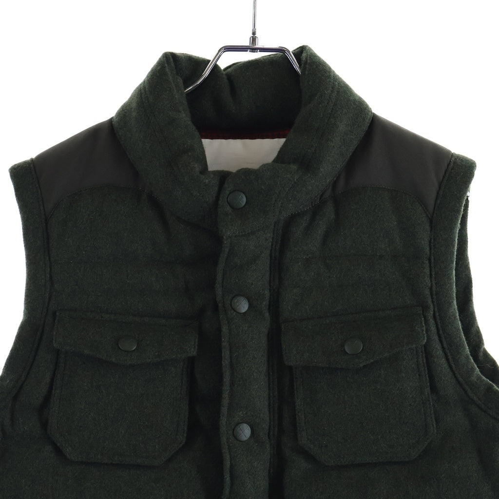 White Mountaineering(ホワイトマウンテニアリング) 09AW ウィンドストッパー 裏地チェック柄切替 マルチポケット ダウン ベスト カーキ/レッド WM973216