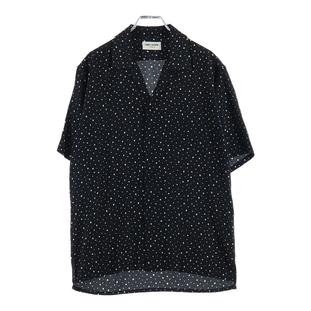 SAINT LAURENT PARIS(サンローランパリ) 19SS ドット 総柄 シルク オープンカラー 半袖シャツ ブラック 531956 Y104V
