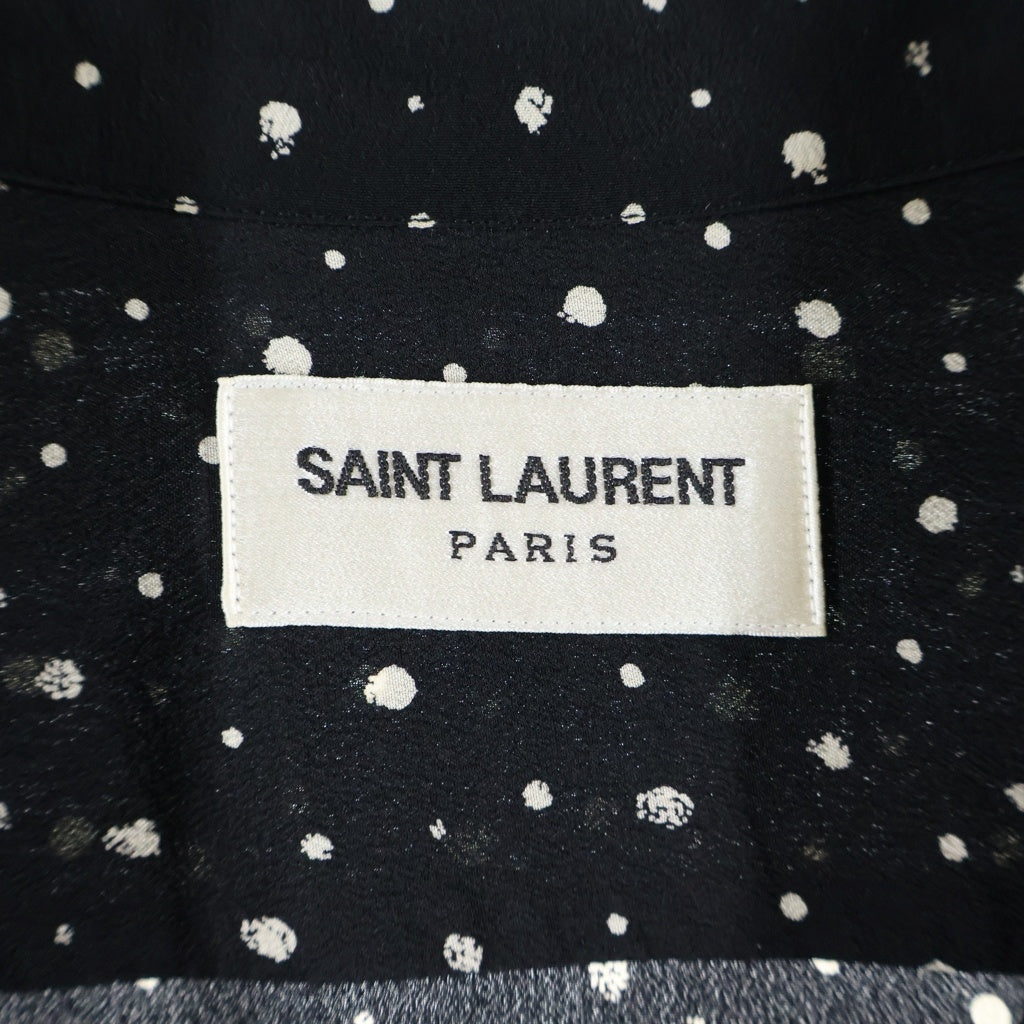 SAINT LAURENT PARIS(サンローランパリ) 19SS ドット 総柄 シルク オープンカラー 半袖シャツ ブラック 531956 Y104V