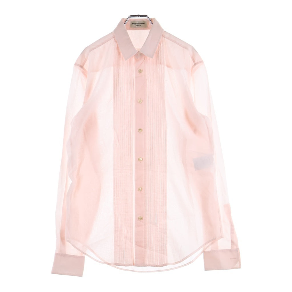 SAINT LAURENT PARIS(サンローランパリ) 16SS ダメージ加工 シースルー プリーツ 長袖シャツ ピンク 415178 Y715L