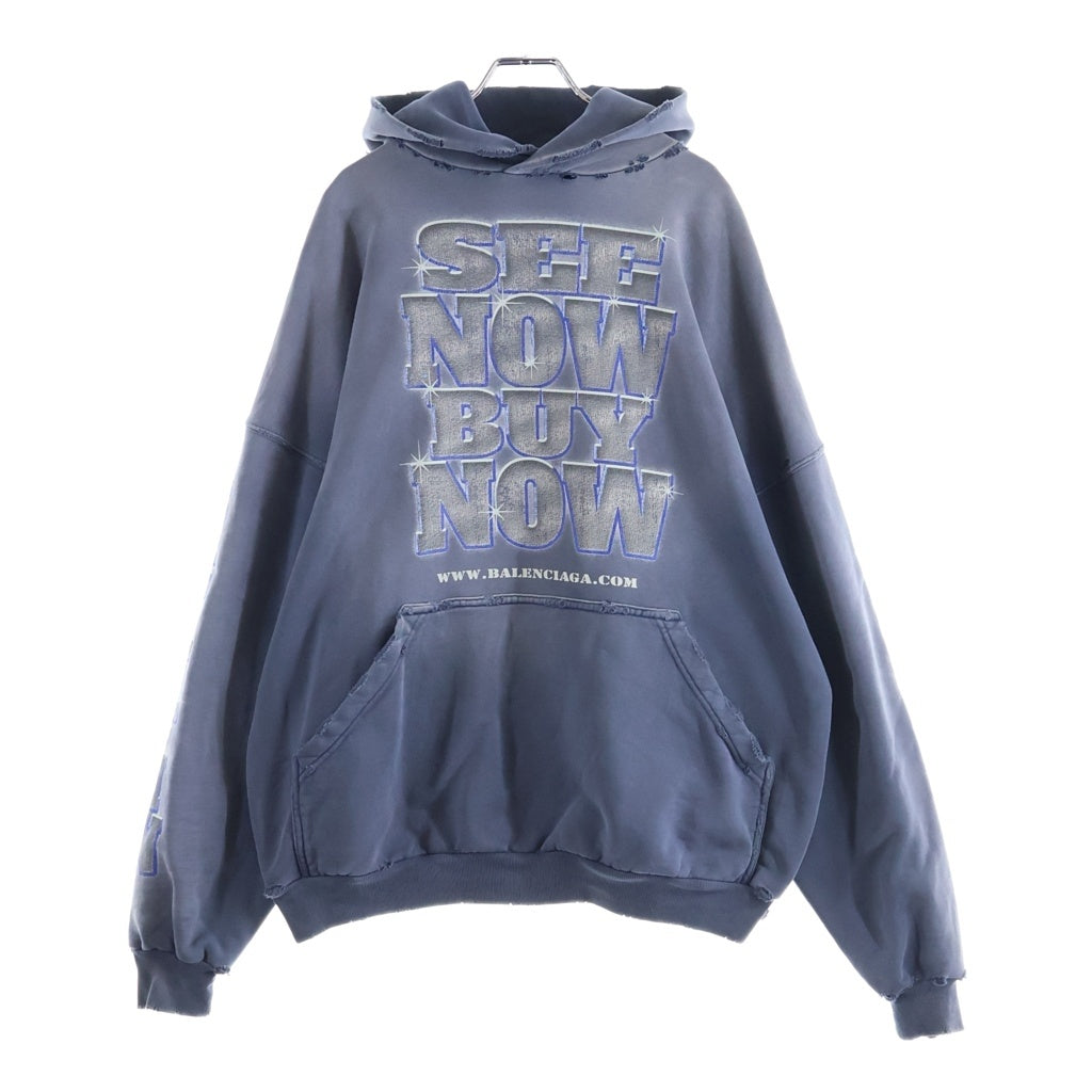 BALENCIAGA(バレンシアガ) 24SS Large Fit Hoodie ラージフィットフーディー パーカー ウォッシュド加工 ブルー 739024