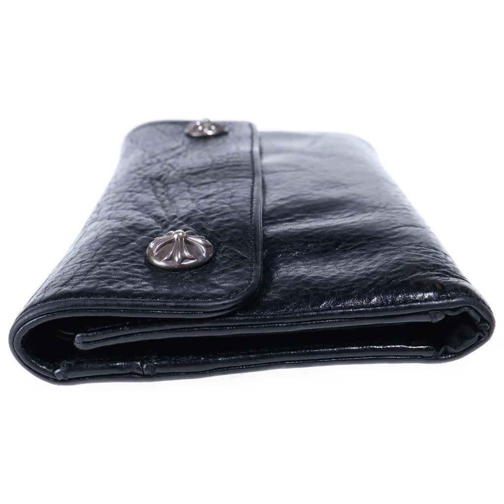 CHROME HEARTS(クロムハーツ) WAVE ウェーブ ロングウォレット 長財布 クロスボタン レザー ブラック
