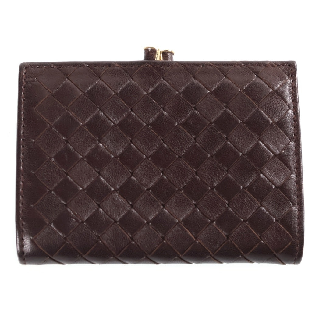 BOTTEGA VENETA(ボッテガヴェネタ) イントレチャート レザー コンパクトウォレット コインケース がま口 ブラウン レディース