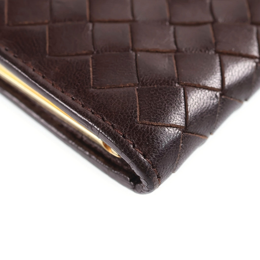 BOTTEGA VENETA(ボッテガヴェネタ) イントレチャート レザー コンパクトウォレット コインケース がま口 ブラウン レディース