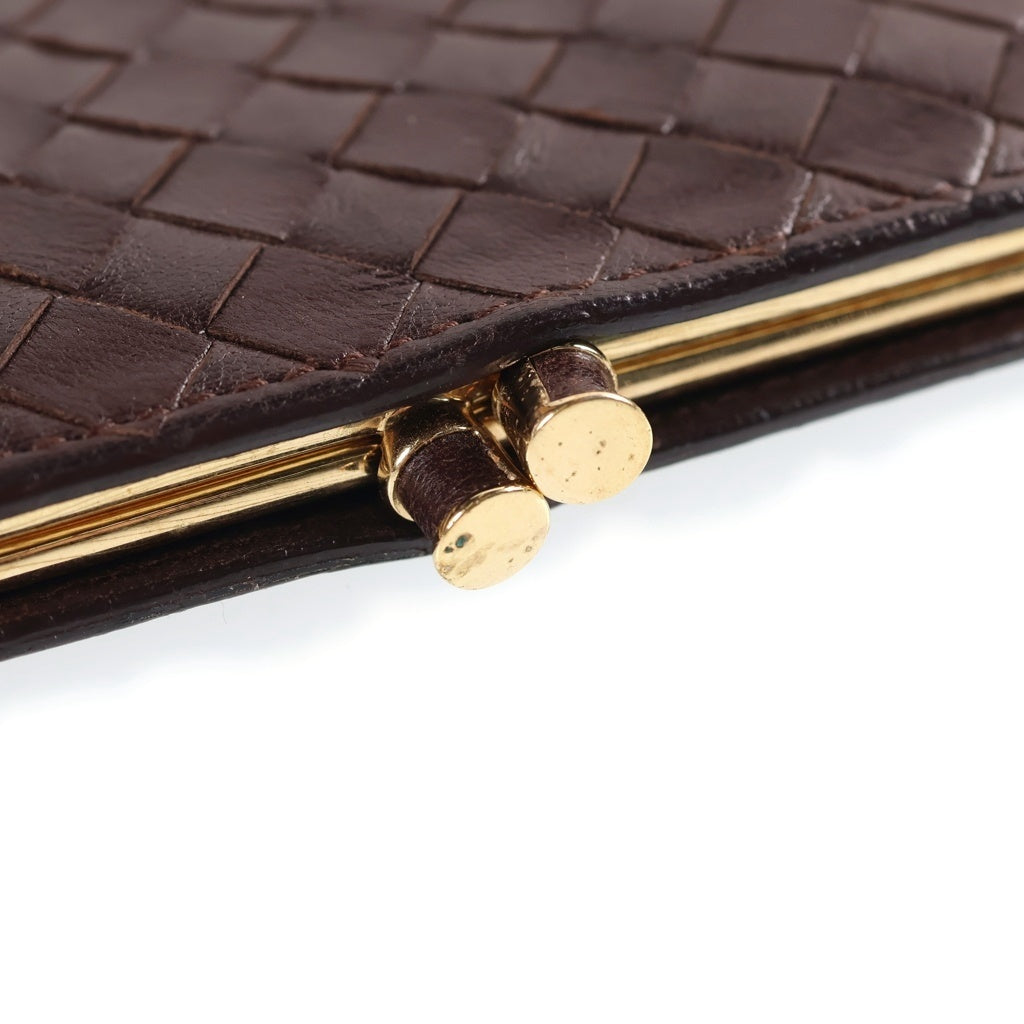 BOTTEGA VENETA(ボッテガヴェネタ) イントレチャート レザー コンパクトウォレット コインケース がま口 ブラウン レディース