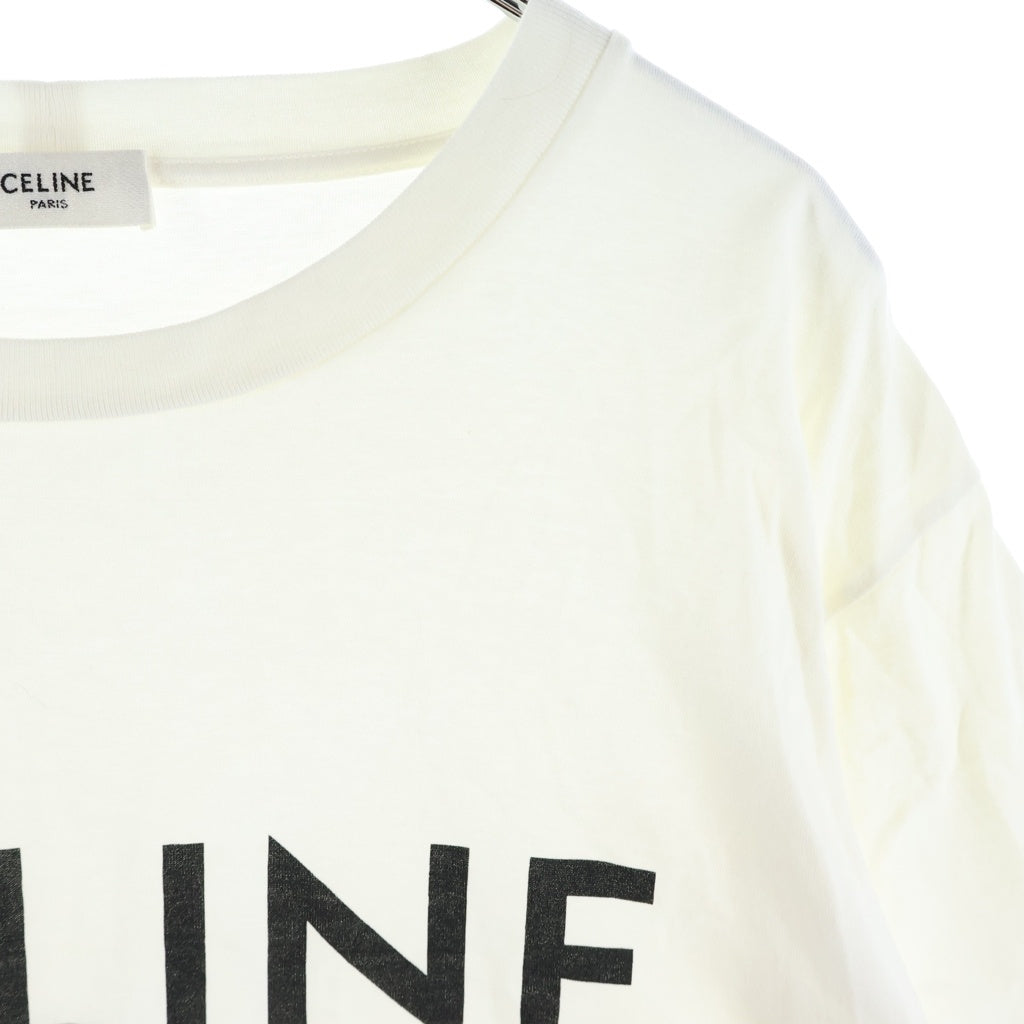 CELINE(セリーヌ) ロゴプリント コットン クロップド クルーネック 半袖Tシャツ カットソー ホワイト レディース 2X761671Q