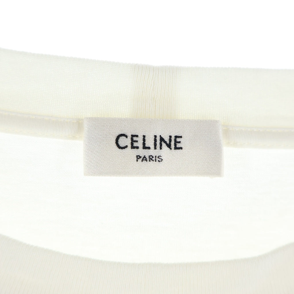 CELINE(セリーヌ) ロゴプリント コットン クロップド クルーネック 半袖Tシャツ カットソー ホワイト レディース 2X761671Q