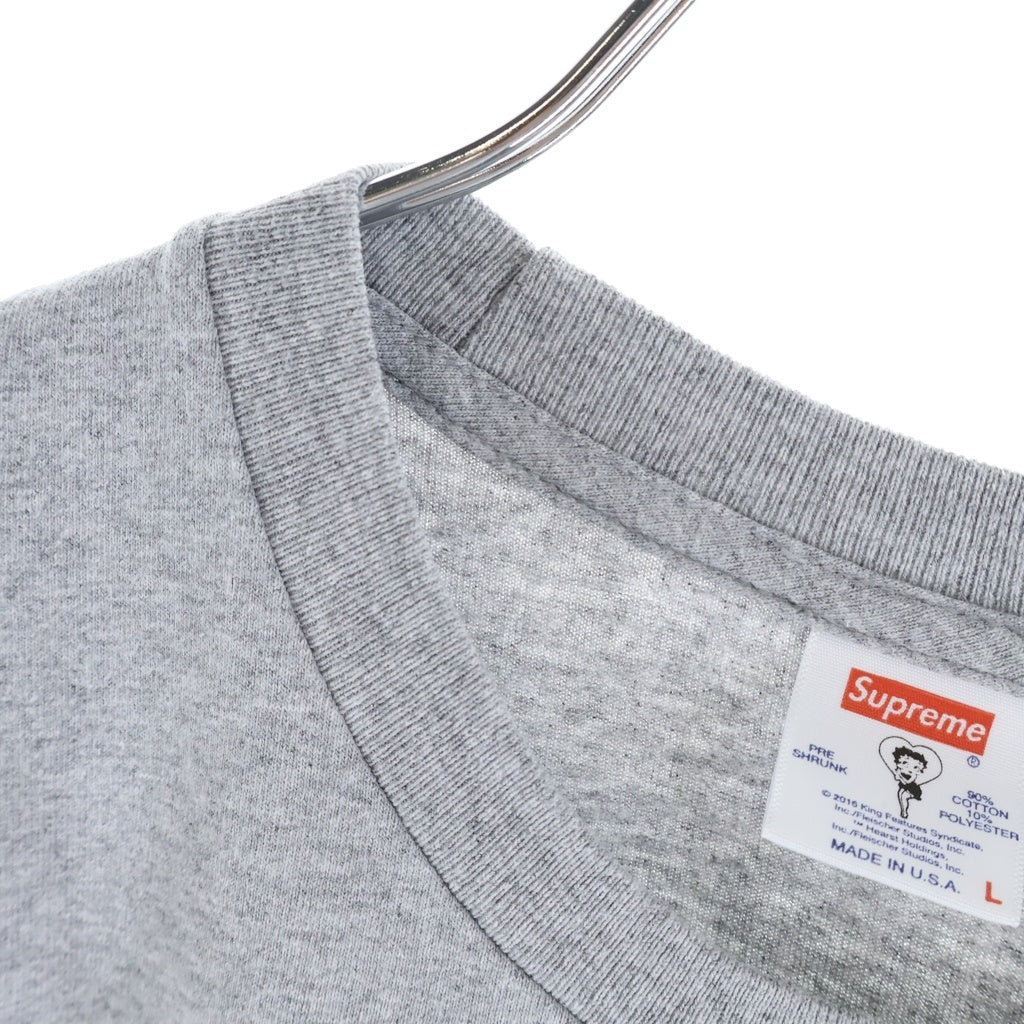 SUPREME(シュプリーム) 16SS Betty Boop Tee ベティーブープ プリント クルーネック 半袖Tシャツ カットソー グレー