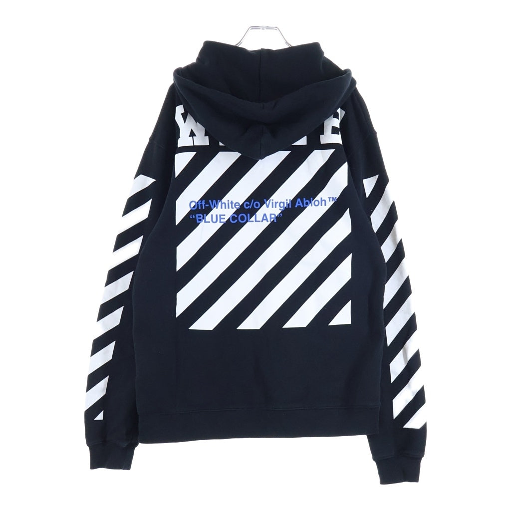 OFF-WHITE(オフホワイト) BLUE COLLAR HOODIE バックプリント フーデッド プルオーバーパーカー スウェットシャツ ブラック