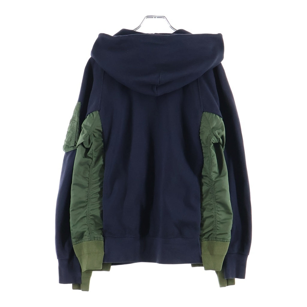 Sacai(サカイ) 20AW ×NIKE LAB U NRG HOODIE ナイキラボ フーデッド ドッキング ナイロン切り替え プルオーバーパーカー スウェットシャツ ネイビー/カーキ CW2419-475