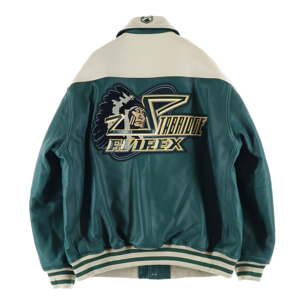 AVIREX(アヴィレックス) 25AW ×STABRIDGE CHIEF ROCKA VARSITY JACKET スタブリッジ バーシティジャケット スタジャン ジャケット ブルゾン ベージュ/グリーン 783-6150004