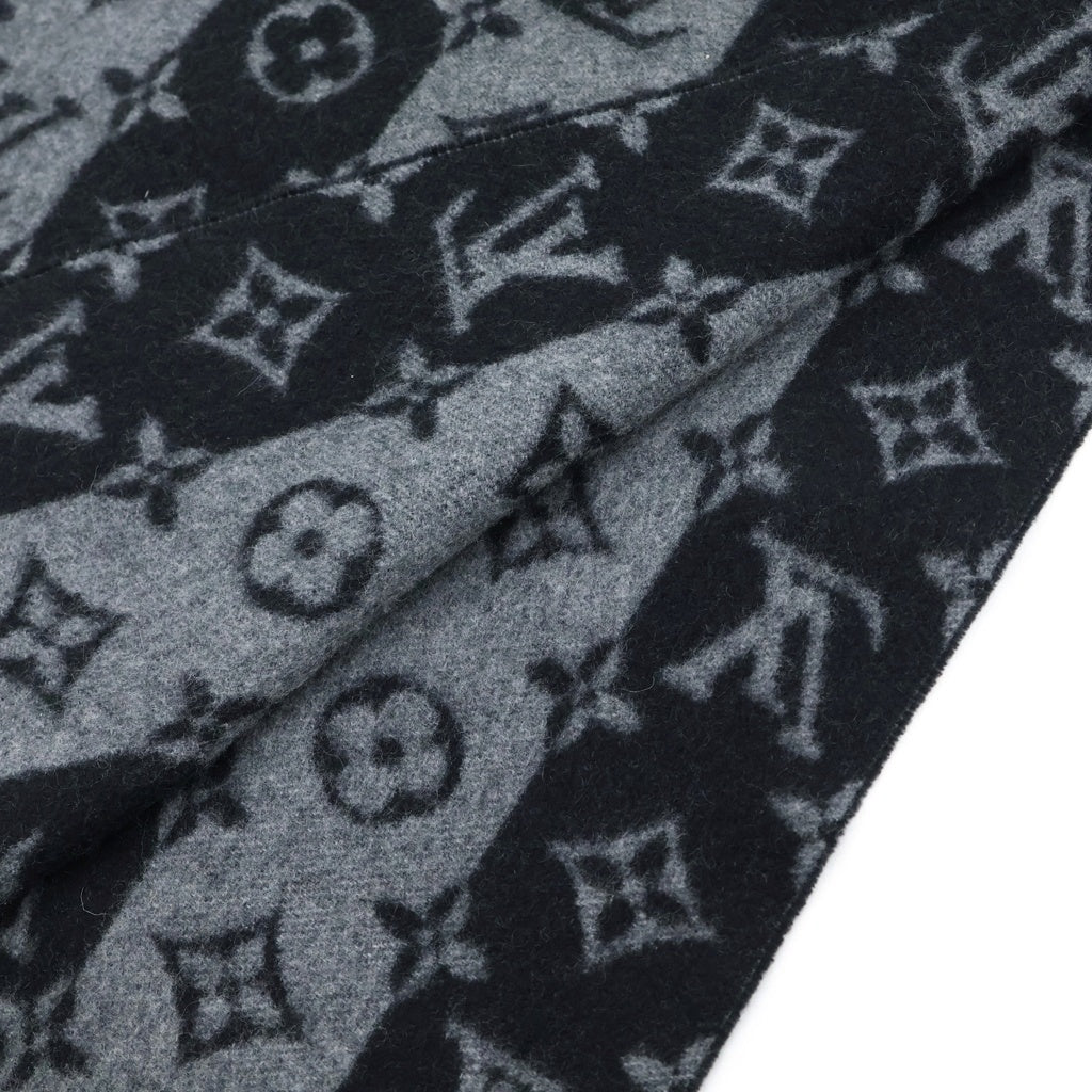 LOUIS VUITTON(ルイヴィトン) ×NIGO エシャルプ・LV MADE ストライプ モノグラム総柄 パッチデザイン 大判 ストール マフラー ブラック/グレー MP3256 レディース