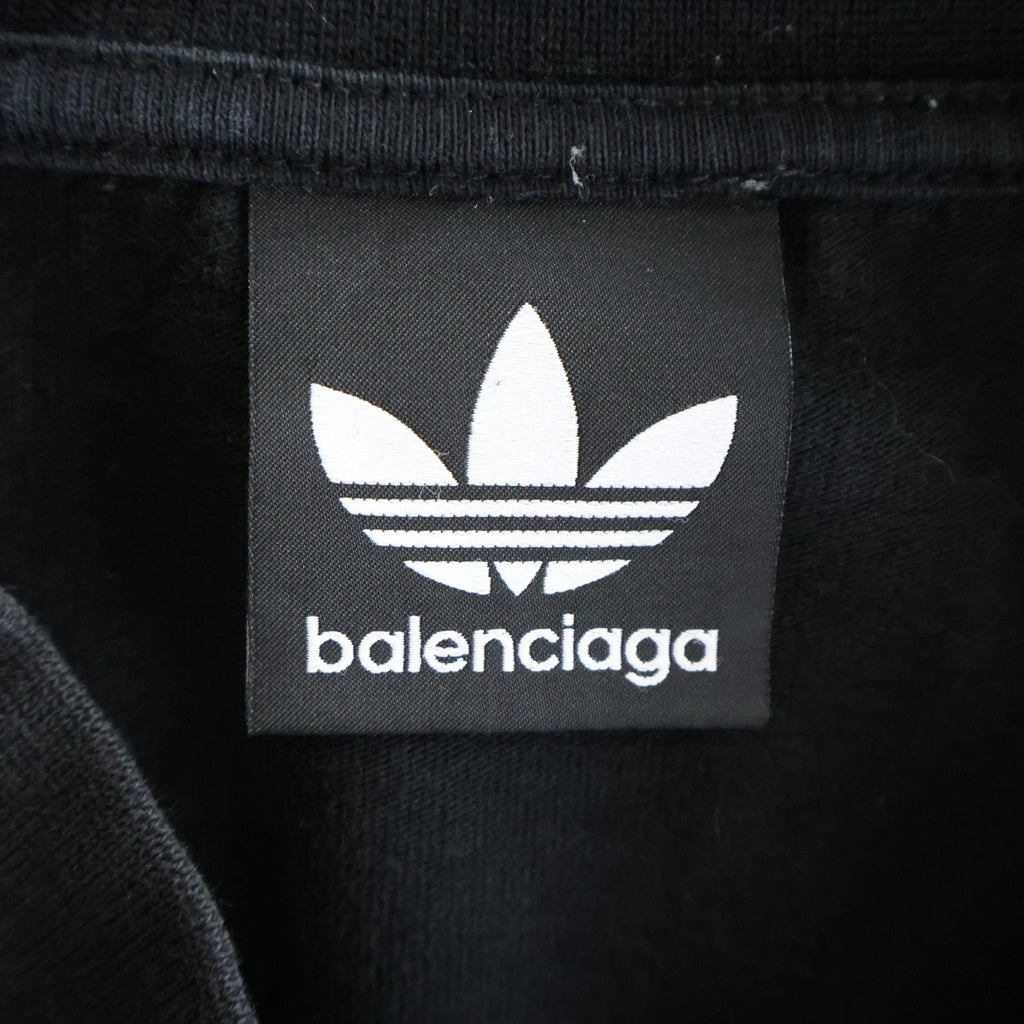 BALENCIAGA(バレンシアガ) 23SS ×adidas アディダス フロントロゴ刺繍 サイドライン コットン切替 半袖Tシャツ カットソー ブラック/レッド 712401 TNVA6
