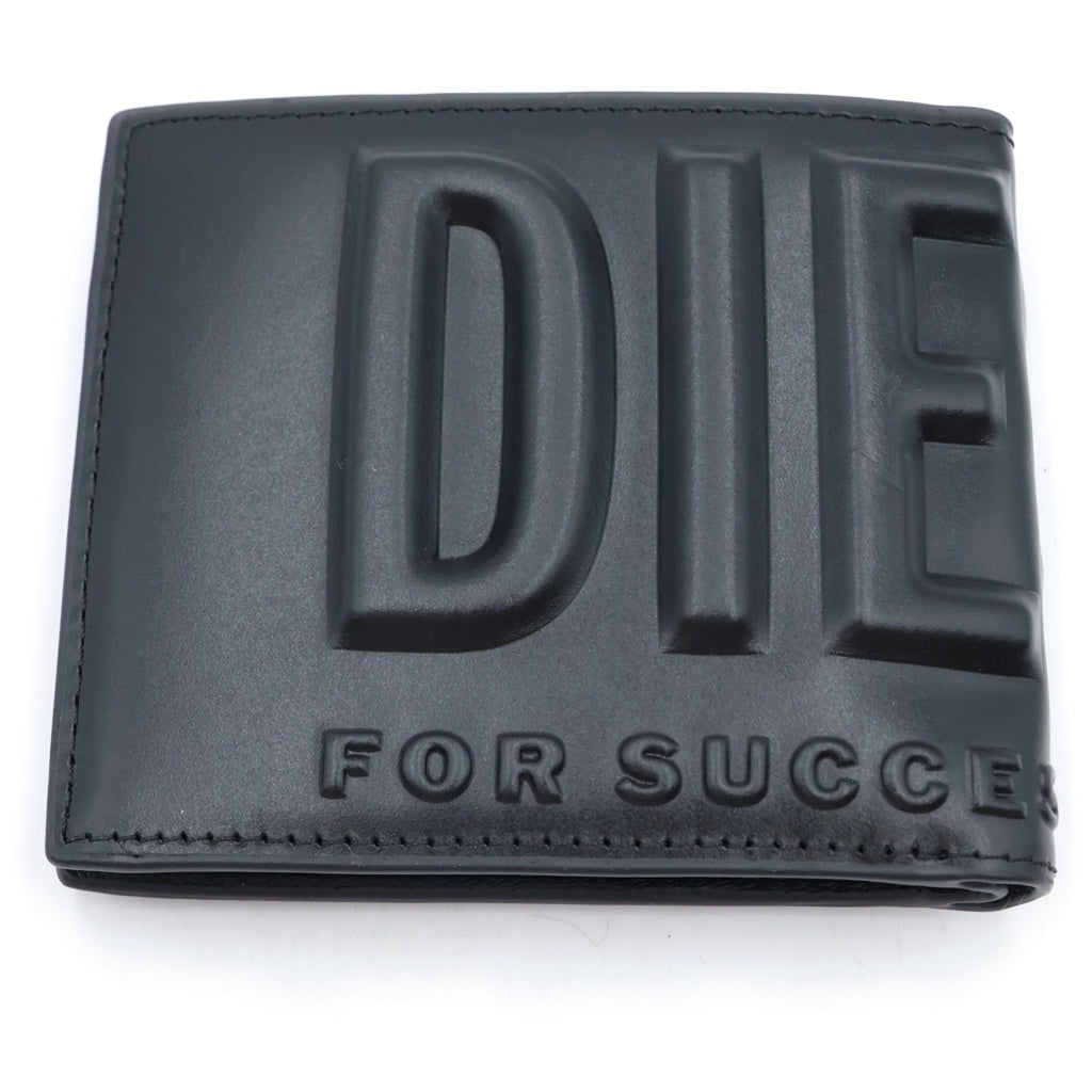 DIESEL(ディーゼル) ロゴエンボス レザー コンパクトウォレット 二つ折り財布 ブラック