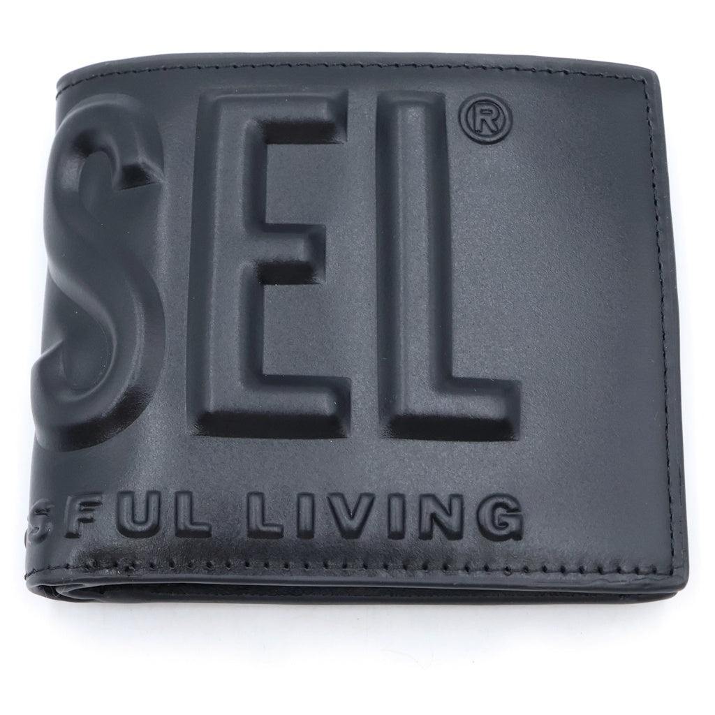 DIESEL(ディーゼル) ロゴエンボス レザー コンパクトウォレット 二つ折り財布 ブラック
