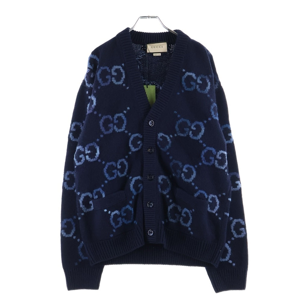 GUCCI(グッチ) ジャンボGGインターシャ ニット ウールカーディガン ネイビー/ブルー 770507 XKDSJ