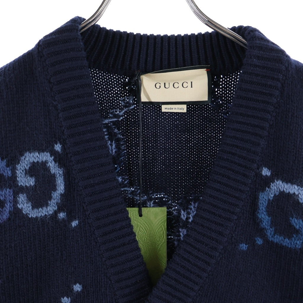 GUCCI(グッチ) ジャンボGGインターシャ ニット ウールカーディガン ネイビー/ブルー 770507 XKDSJ
