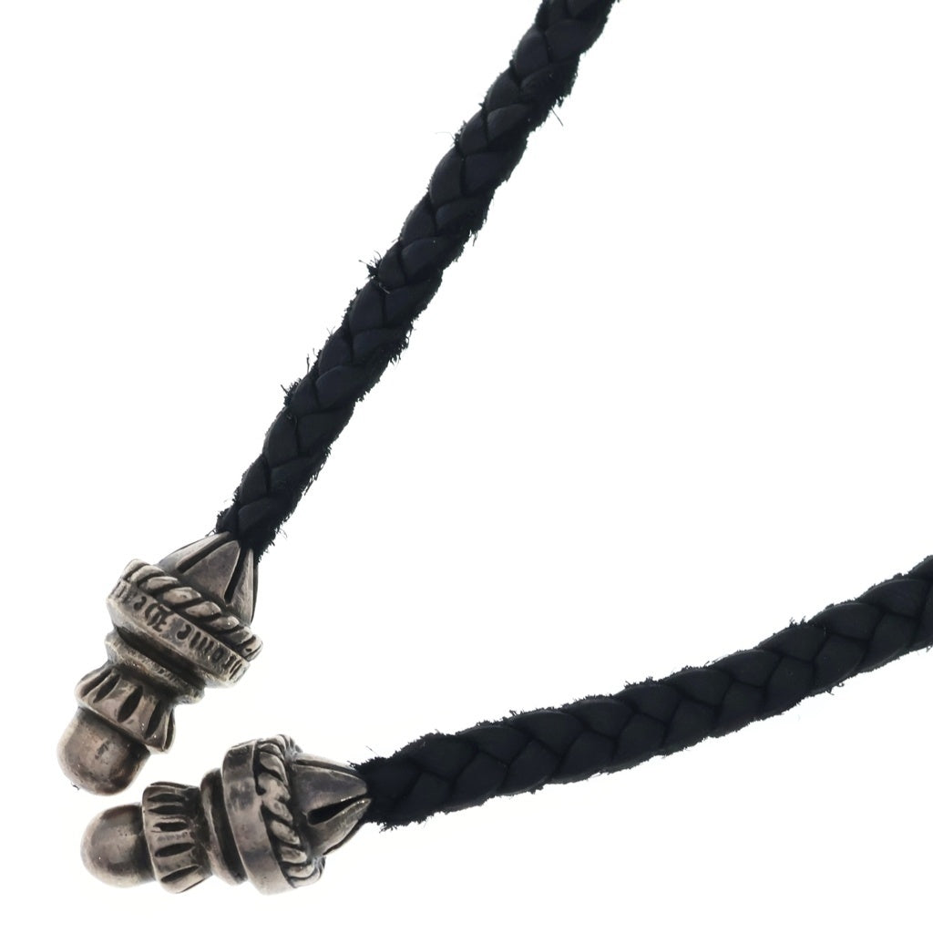 CHROME HEARTS(クロムハーツ) LEATHER BRAID ボロチップ レザーブレード ネックレス ブラック/シルバー