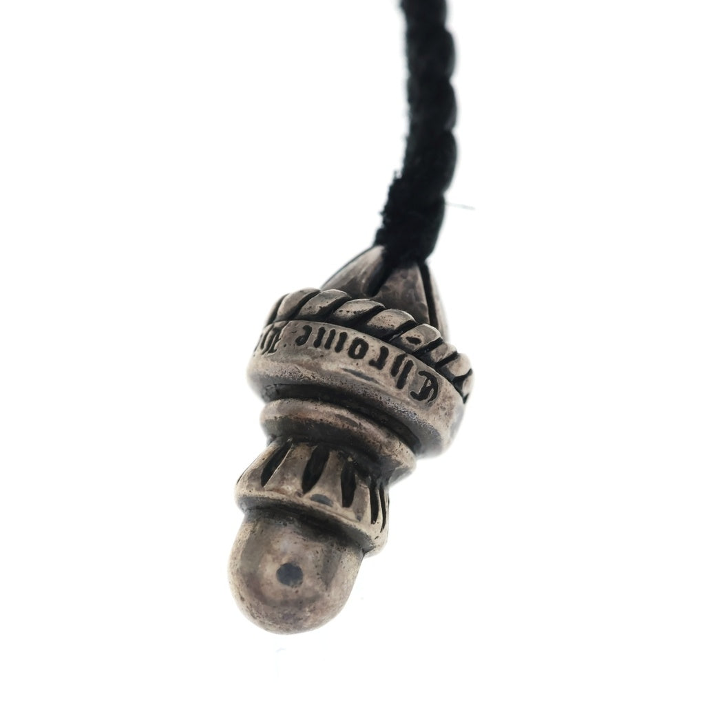 CHROME HEARTS(クロムハーツ) LEATHER BRAID ボロチップ レザーブレード ネックレス ブラック/シルバー