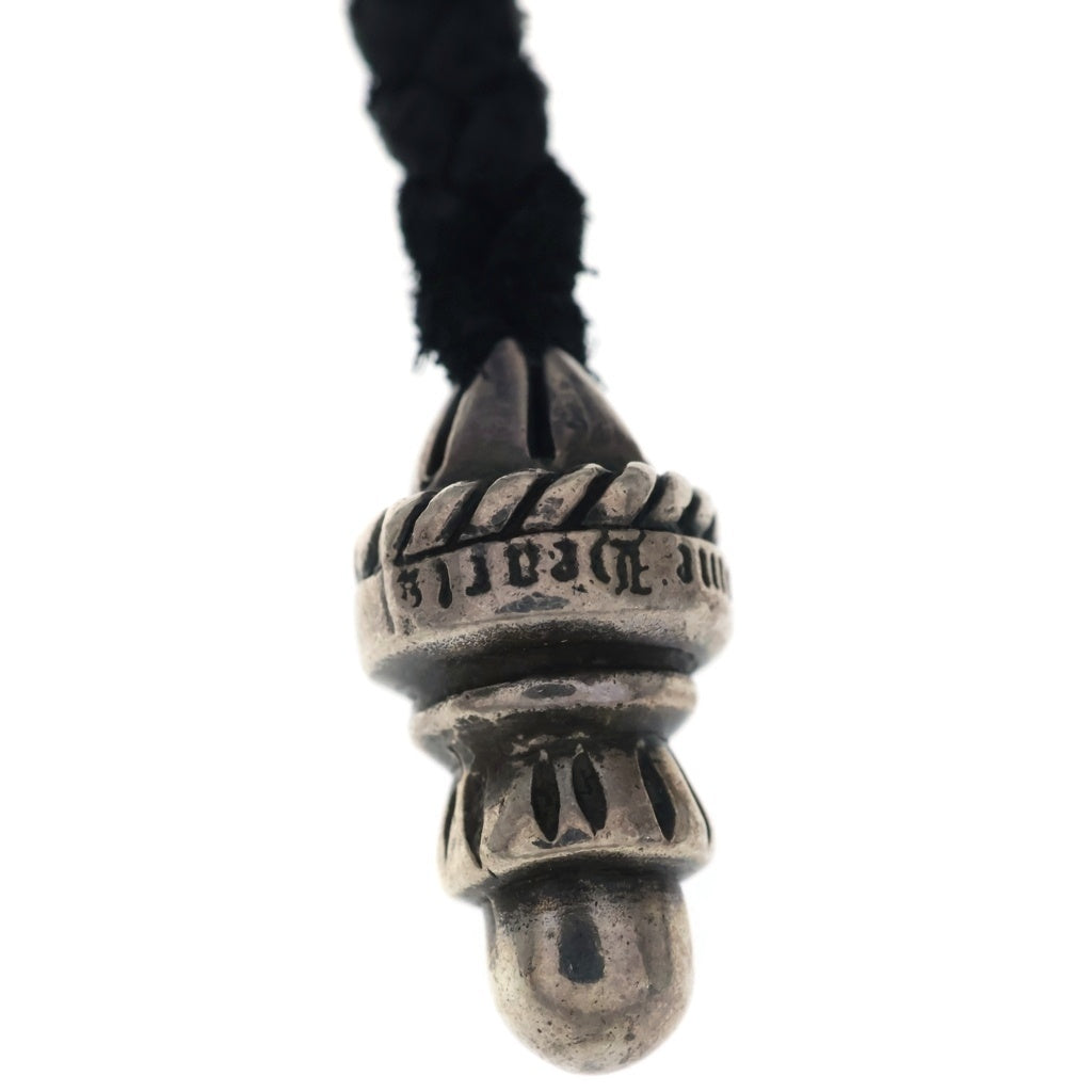 CHROME HEARTS(クロムハーツ) LEATHER BRAID ボロチップ レザーブレード ネックレス ブラック/シルバー