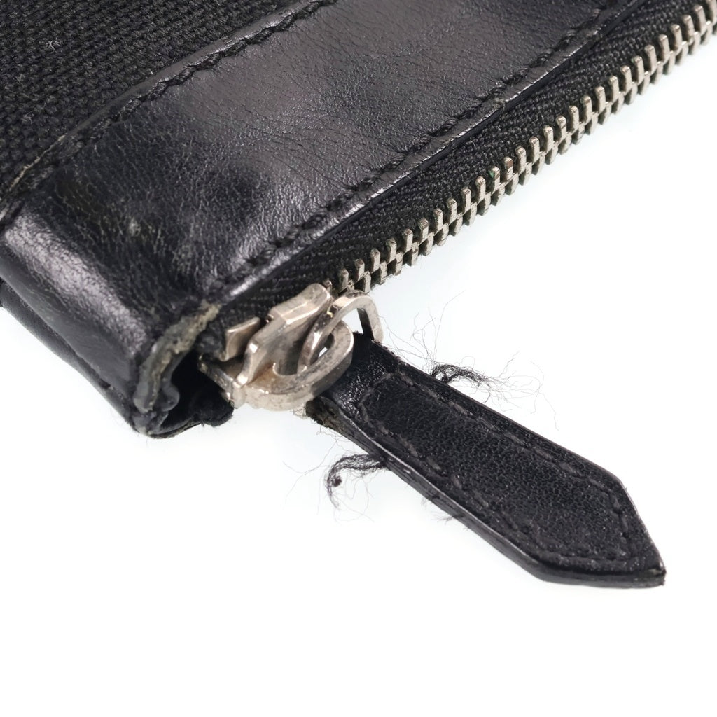 BALENCIAGA(バレンシアガ) ネイビークリップ ロゴプリント レザー キャンバス クラッチ セカンドバッグ ブラック 373840