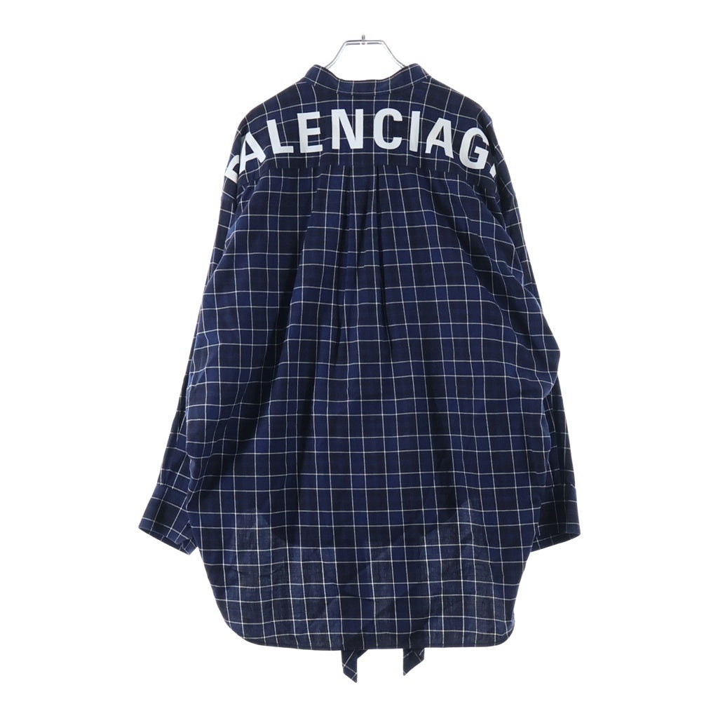 BALENCIAGA(バレンシアガ) 18SS バックロゴ リボン チェック ボウタイ ニュースウィング 長袖シャツ ネイビー 520497