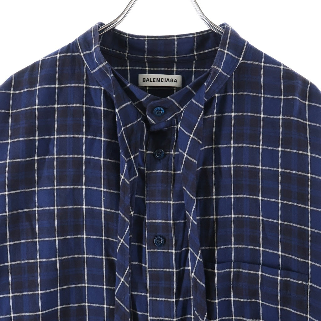 BALENCIAGA(バレンシアガ) 18SS バックロゴ リボン チェック ボウタイ ニュースウィング 長袖シャツ ネイビー 520497