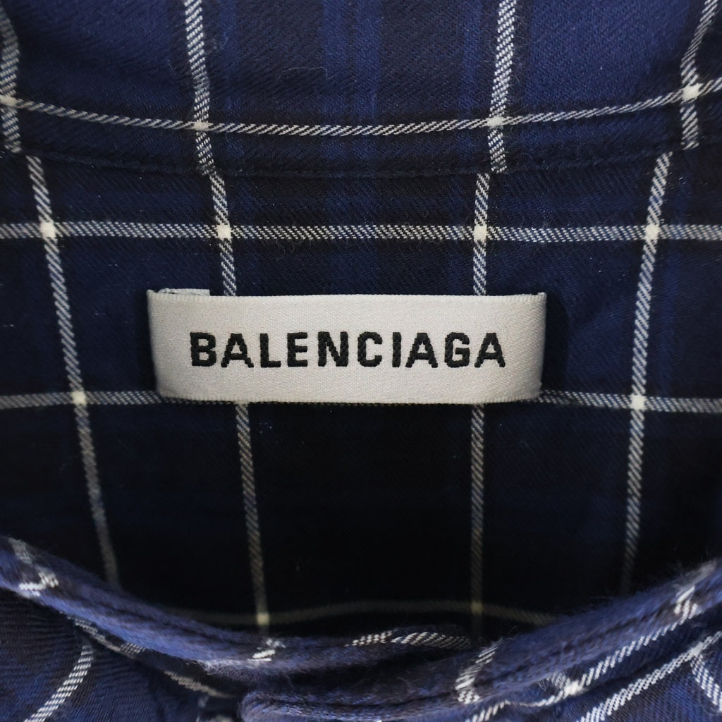 BALENCIAGA(バレンシアガ) 18SS バックロゴ リボン チェック ボウタイ ニュースウィング 長袖シャツ ネイビー 520497