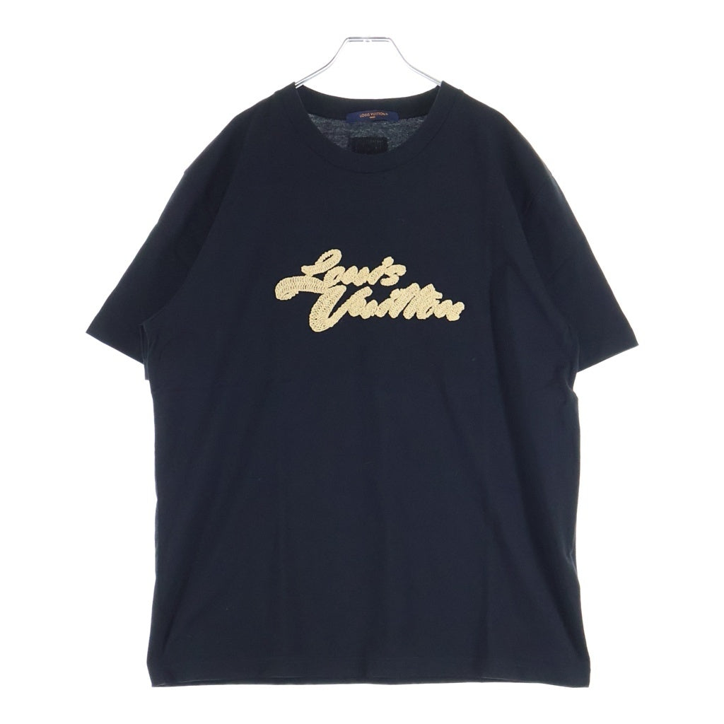 LOUIS VUITTON(ルイヴィトン) 25AW エンブロイダード シグネチャー ストロー ロゴ刺繍 クルーネック 半袖Tシャツ カットソー ブラック RM252MM NPG HTY21W
