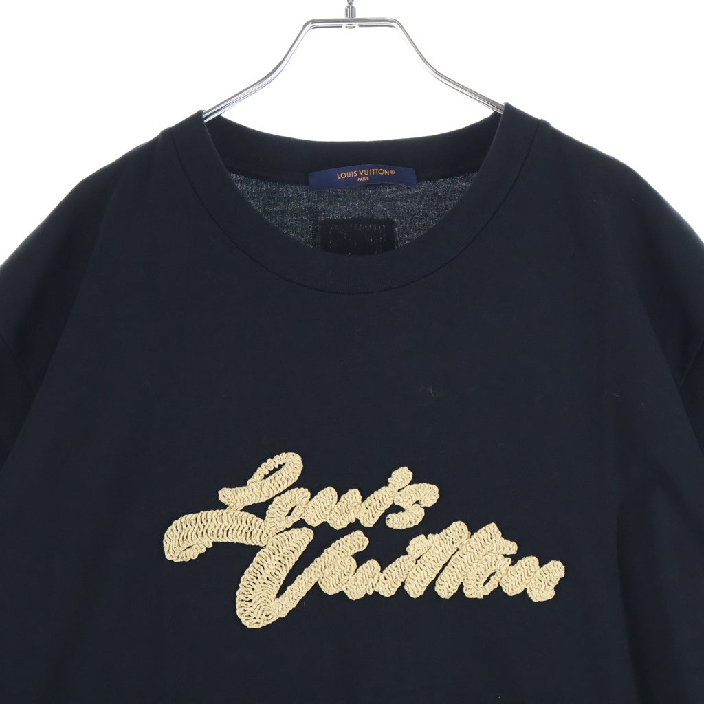 LOUIS VUITTON(ルイヴィトン) 25AW エンブロイダード シグネチャー ストロー ロゴ刺繍 クルーネック 半袖Tシャツ カットソー ブラック RM252MM NPG HTY21W