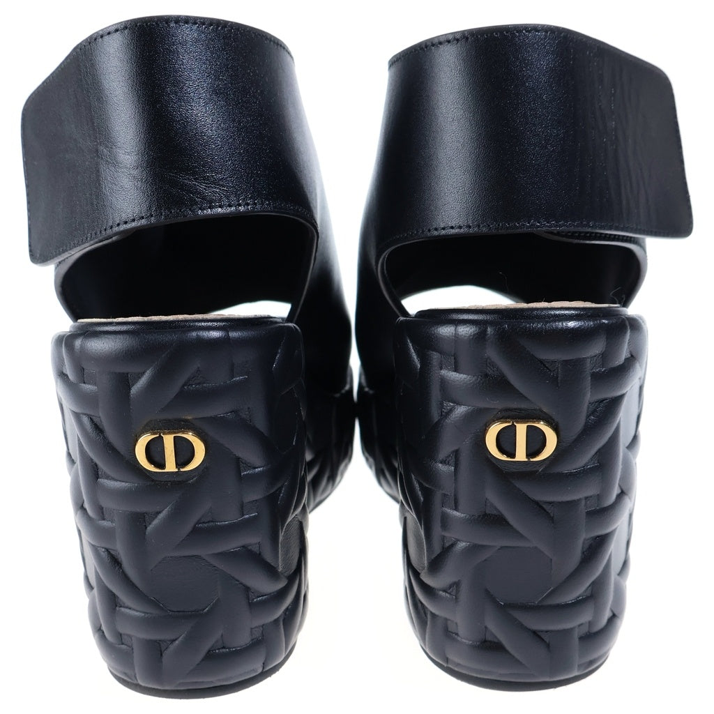 Christian Dior(クリスチャンディオール) ATTITUDE DIOR アティチュード ディオール CDロゴ カナージュ ウェッジソール レザー サンダル ブラック レディース
