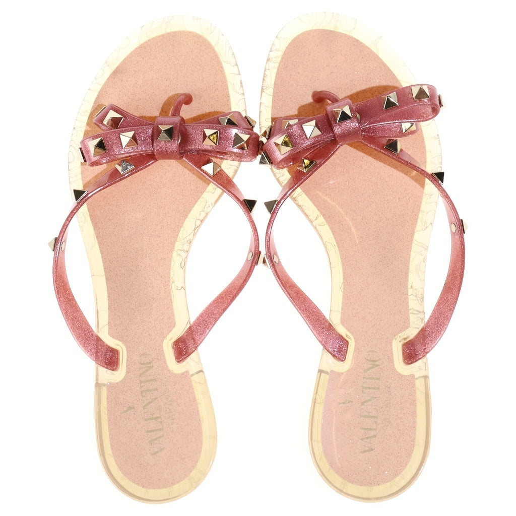 VALENTINO(ヴァレンティノ) リボンロックスタッズ フラットサンダル ピンク レディース