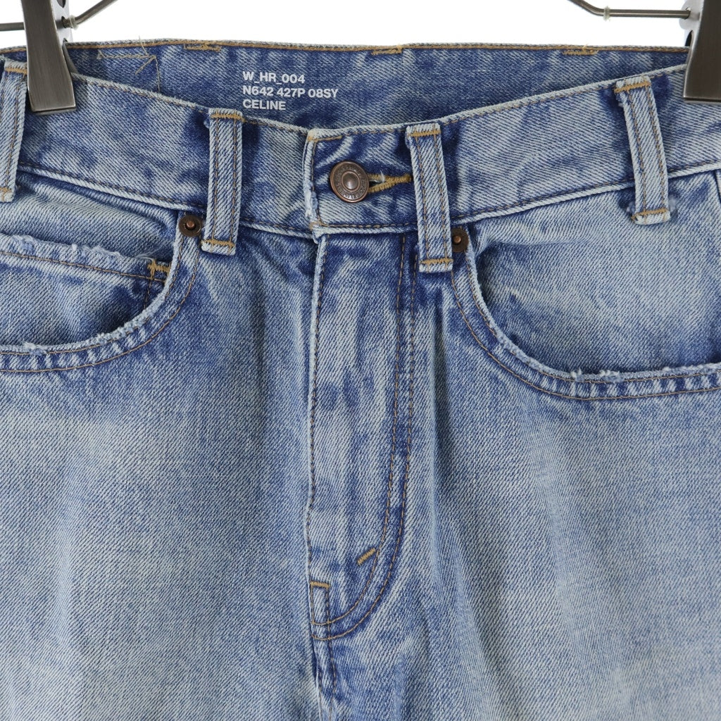 CELINE(セリーヌ) MARGARET JEANS マーガレットジーンズ クラッシュ加工 カットオフ デニムパンツ インディゴ レディース 2N642427P