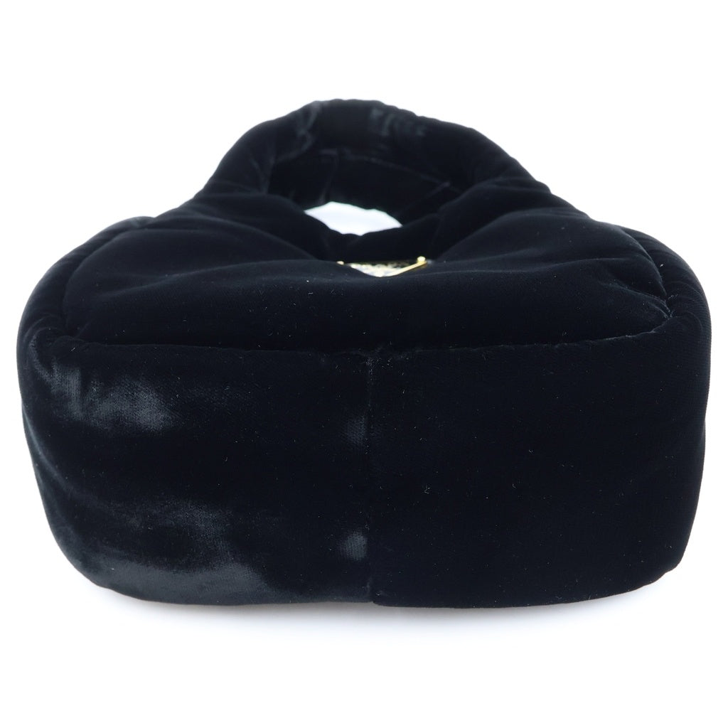 PRADA(プラダ) トライアングルロゴプレート パテッド ベルベット ミニハンドバッグ 2WAY ショルダーバッグ ブラック レディース 1BA410