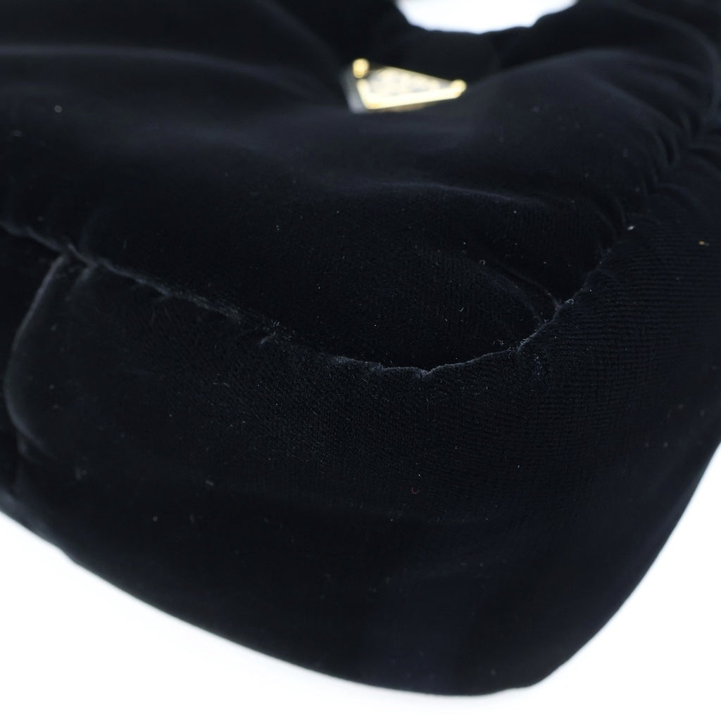 PRADA(プラダ) トライアングルロゴプレート パテッド ベルベット ミニハンドバッグ 2WAY ショルダーバッグ ブラック レディース 1BA410
