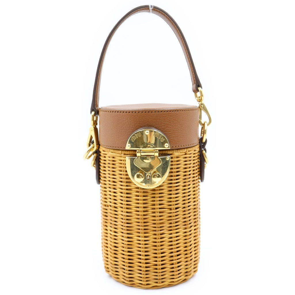 miumiu(ミュウミュウ) ストロー ウィッカークロスボディバッグ 2WAY ハンドバッグ ショルダーバッグ かごバッグ ブラウン レディース