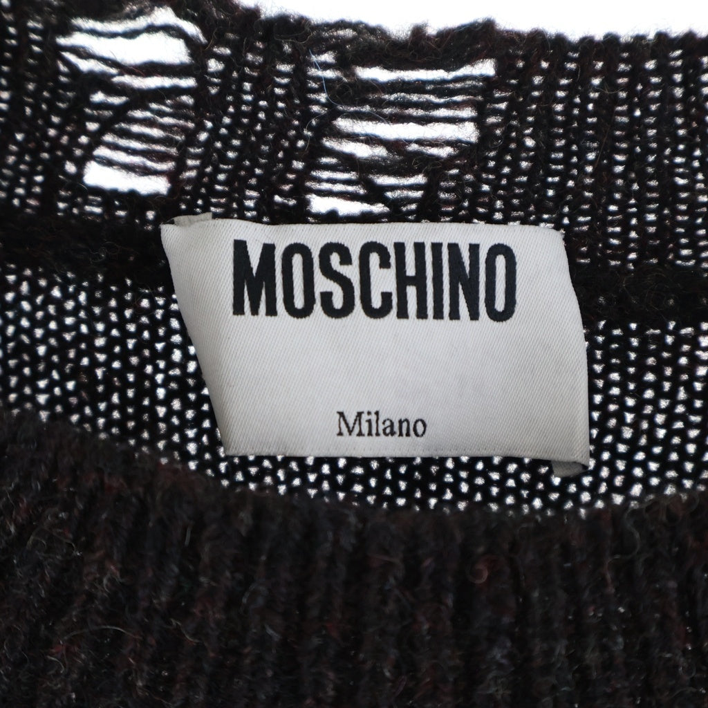 MOSCHINO(モスキーノ) Distressed Crew Neck Seater ディストレスト クルーネック セーター ウールニット ブラウン 252E-A09315503 レディース