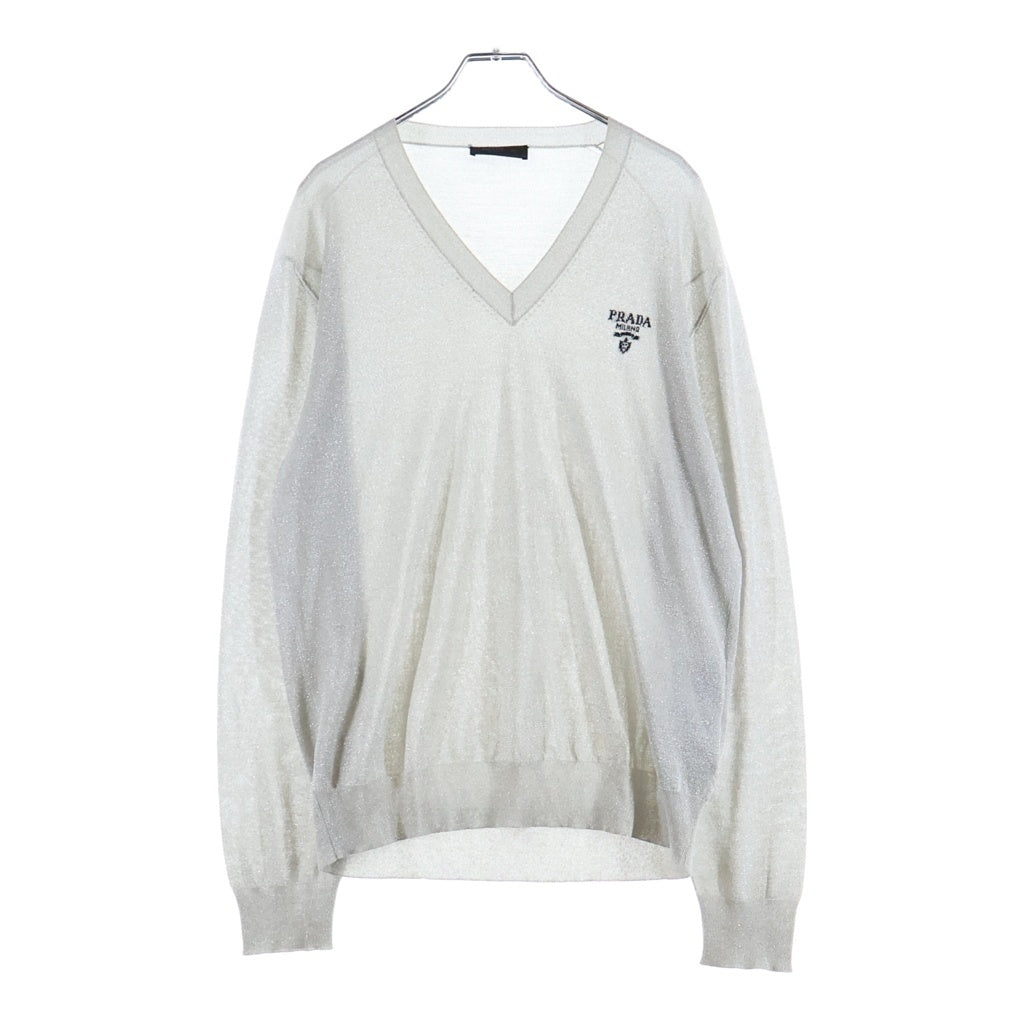 PRADA(プラダ) Vネックセーター ニット シルク シルバー UMB283 S221 1Z4Q レディース
