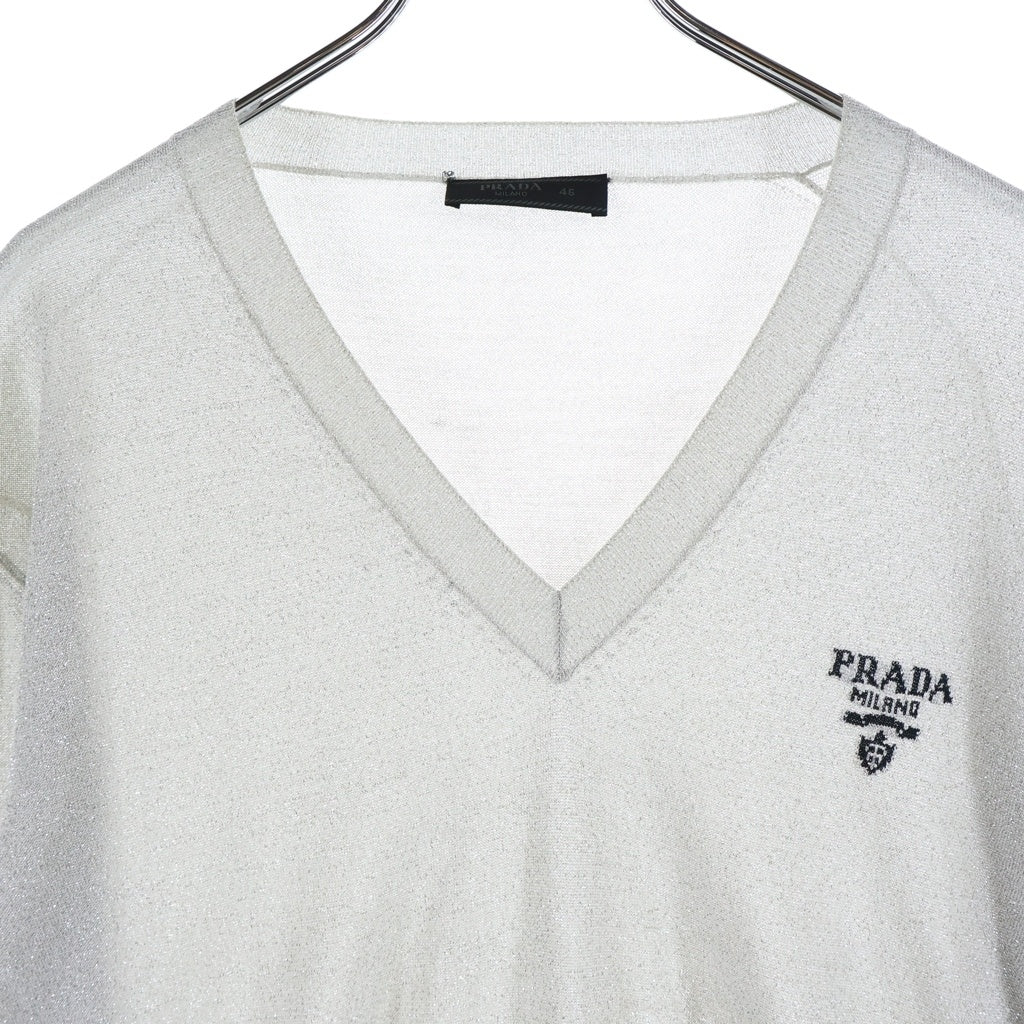 PRADA(プラダ) Vネックセーター ニット シルク シルバー UMB283 S221 1Z4Q レディース