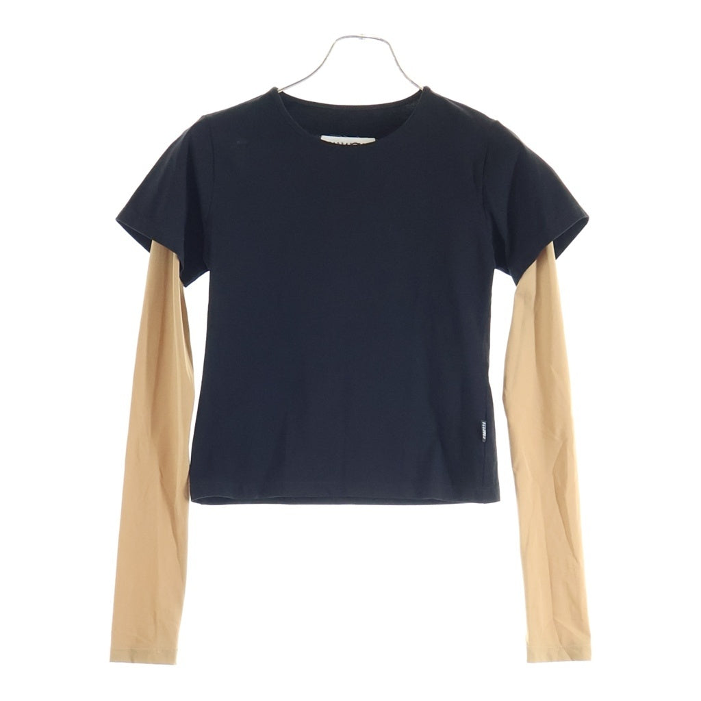 MM6 Maison Margiela(エムエムシックスメゾンマルジェラ) インナーレイヤード クルーネック 半袖Tシャツ カットソー ブラック/ベージュ レディース S52GC0317 MTJ008
