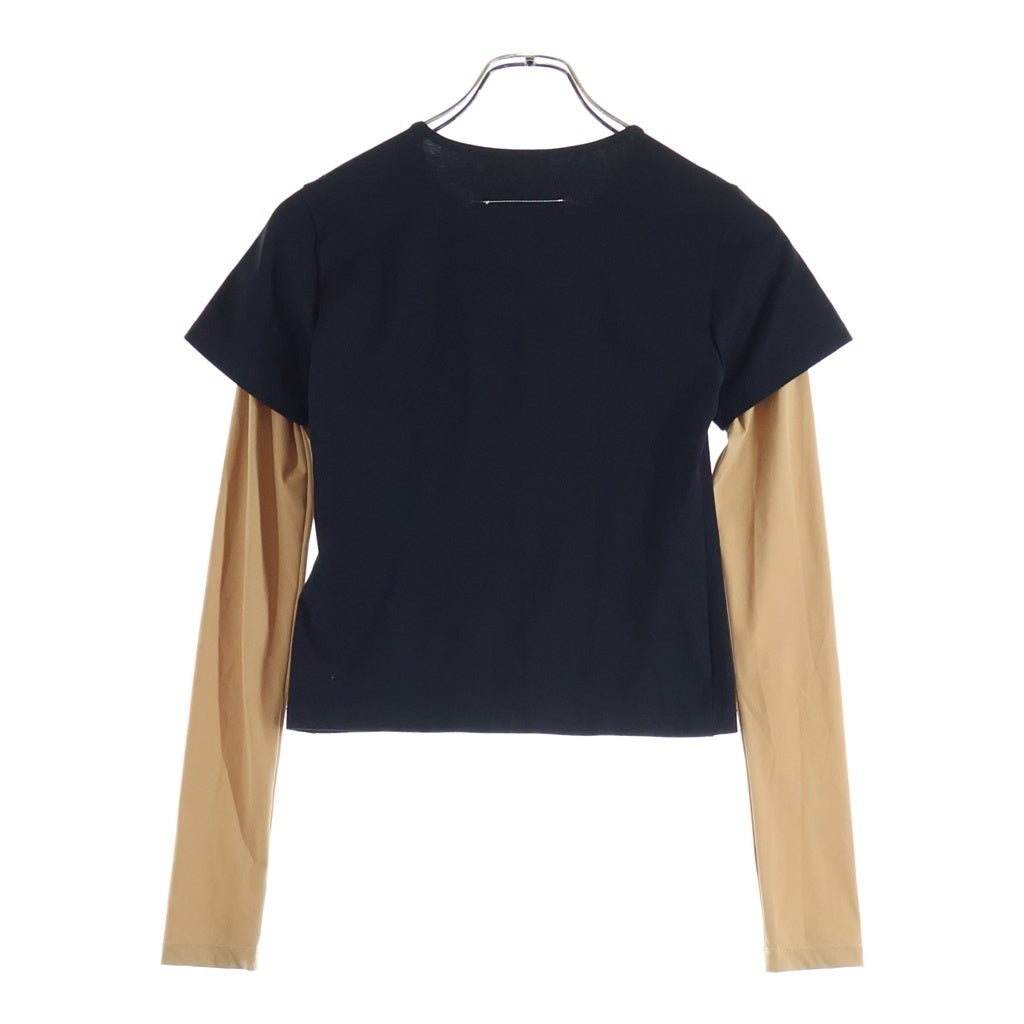 MM6 Maison Margiela(エムエムシックスメゾンマルジェラ) インナーレイヤード クルーネック 半袖Tシャツ カットソー ブラック/ベージュ レディース S52GC0317 MTJ008