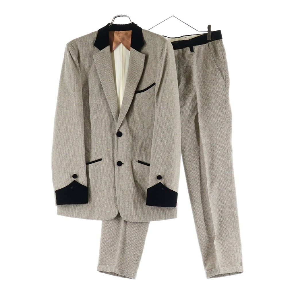 Sasquatchfabrix.(サスクワッチファブリックス) 12AW EDWARD LAPEL JKT エドワード ラペル ジャケット ベロア切り替え スラックスロングパンツ セットアップスーツ ベージュ 12AW-JKL-001