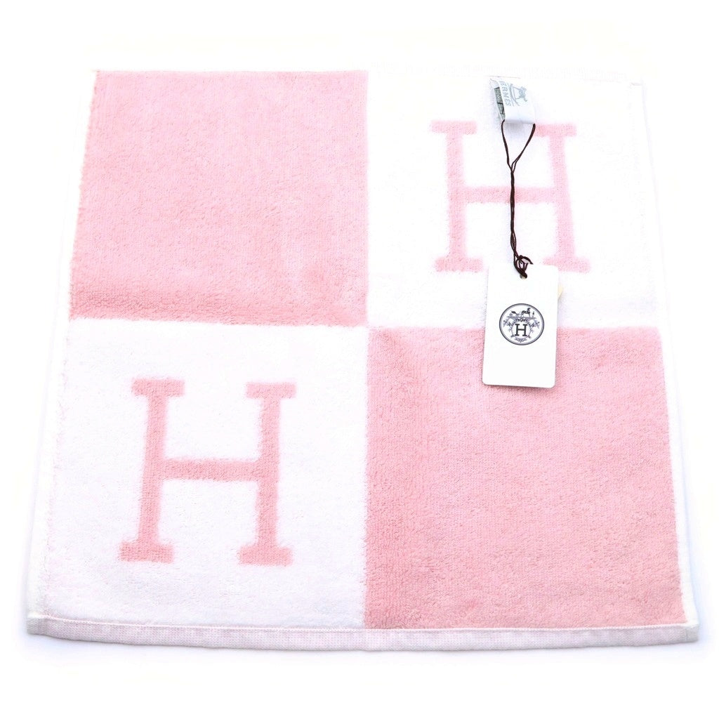 HERMES(エルメス) アヴァロン コットン ハンドタオル フェイスタオル ホワイト/ピンク レディース
