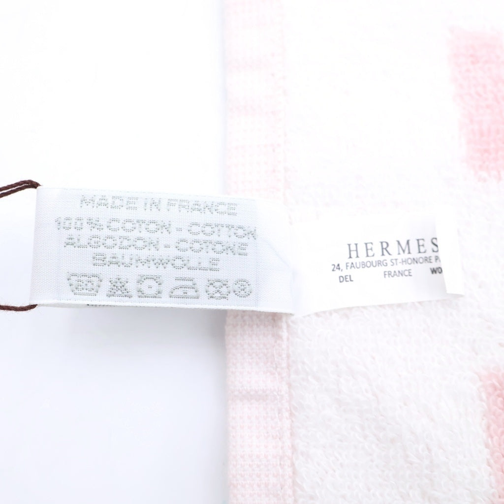 HERMES(エルメス) アヴァロン コットン ハンドタオル フェイスタオル ホワイト/ピンク レディース
