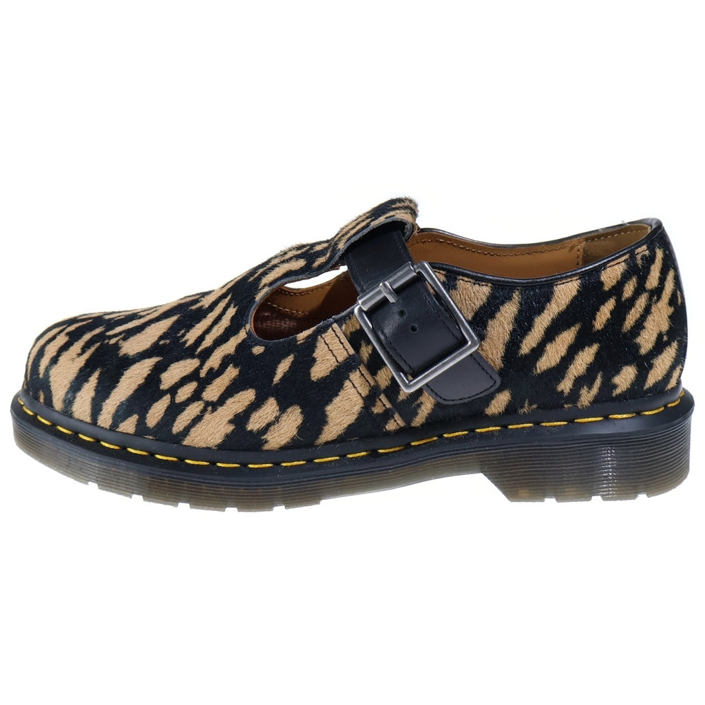 Dr.Martens(ドクターマーチン) T-BAR Shoes ハラコ レオパード Tストラップ シューズ ブラウン レディース 32135526