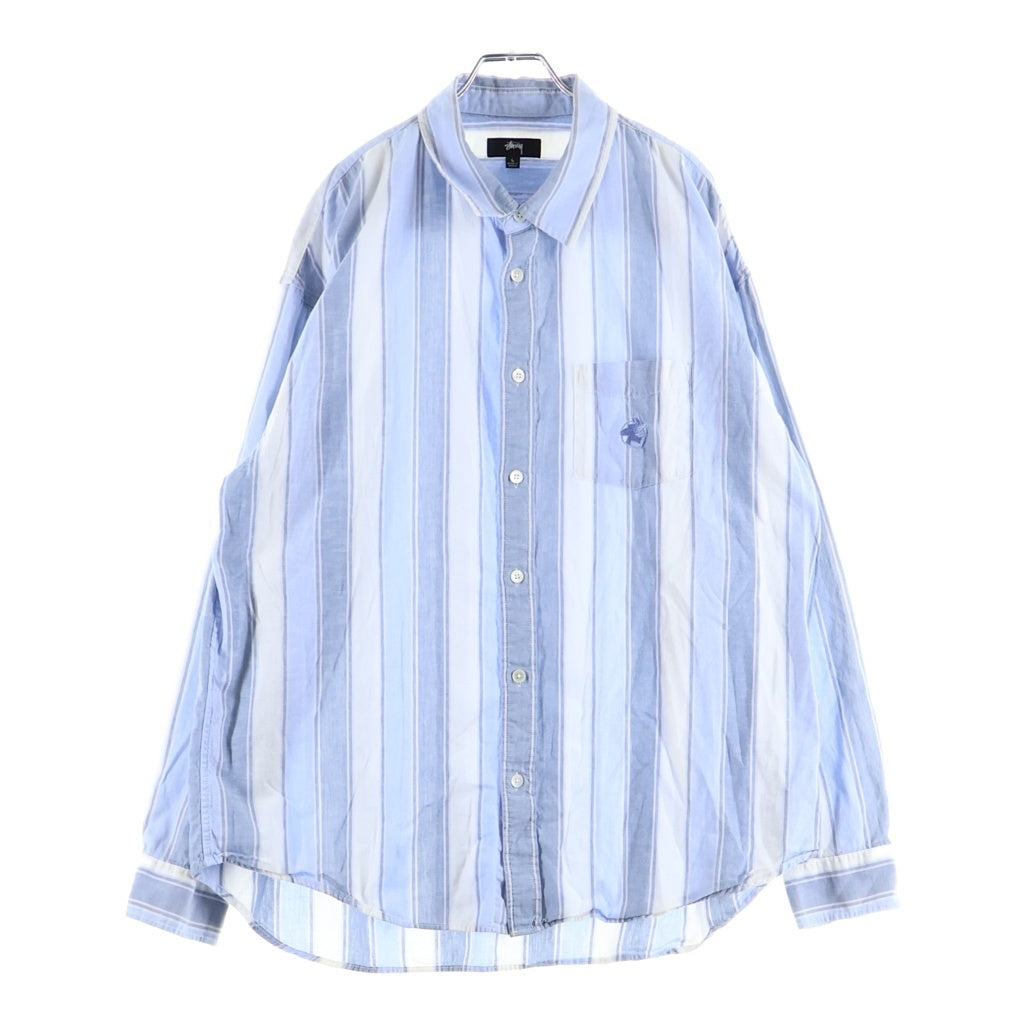 STUSSY(ステューシー) WIDE STRIPED SHIRT ワイドストライプ総柄 ボタン 長袖シャツ ブルー/ホワイト 1110239