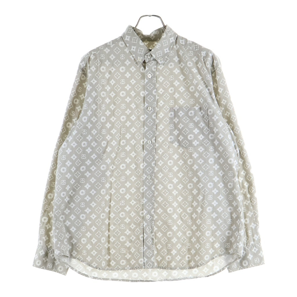 STUSSY(ステューシー) 90S VINTAGE ヴィンテージ モノグラム総柄 ボタン 長袖シャツ グレー
