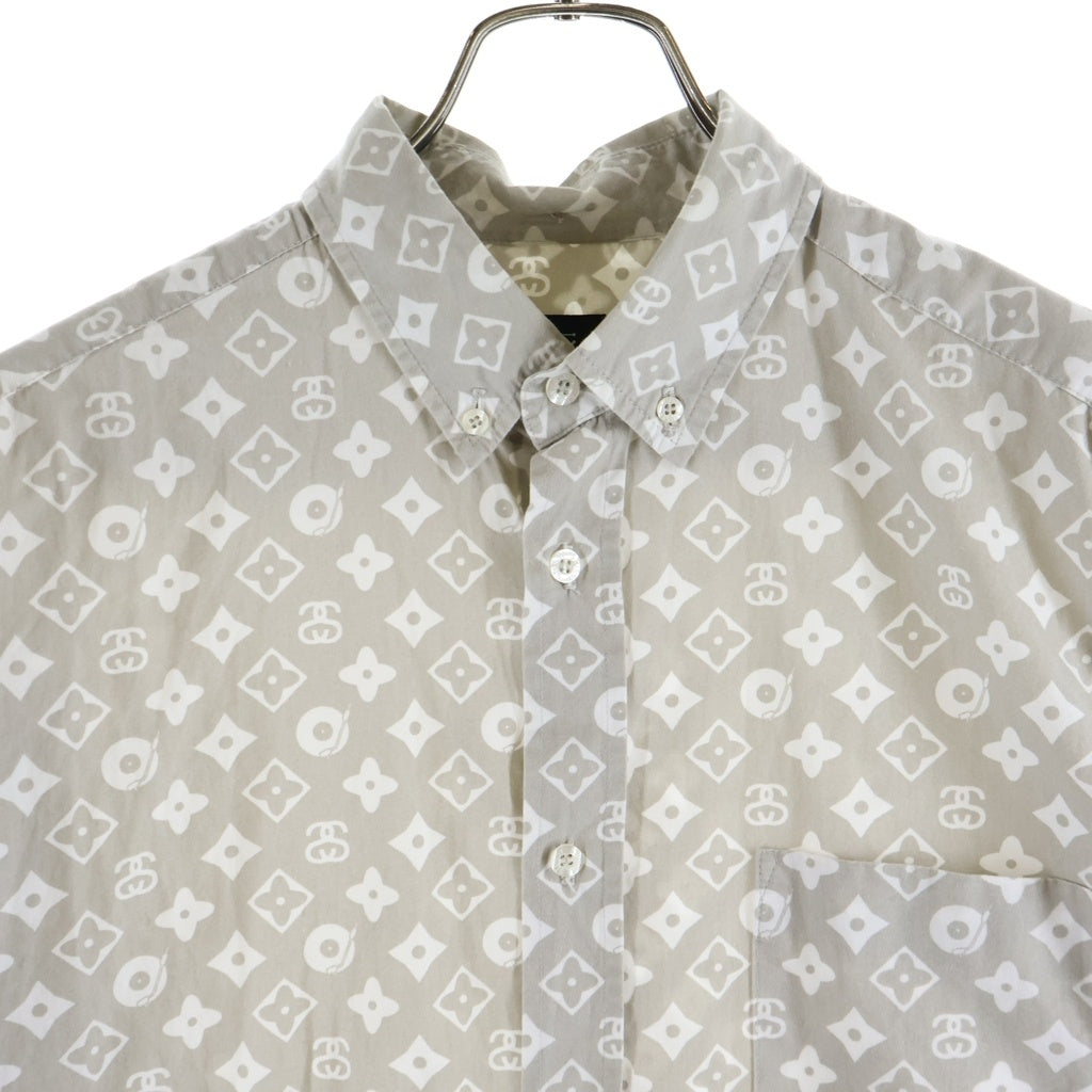 STUSSY(ステューシー) 90S VINTAGE ヴィンテージ モノグラム総柄 ボタン 長袖シャツ グレー
